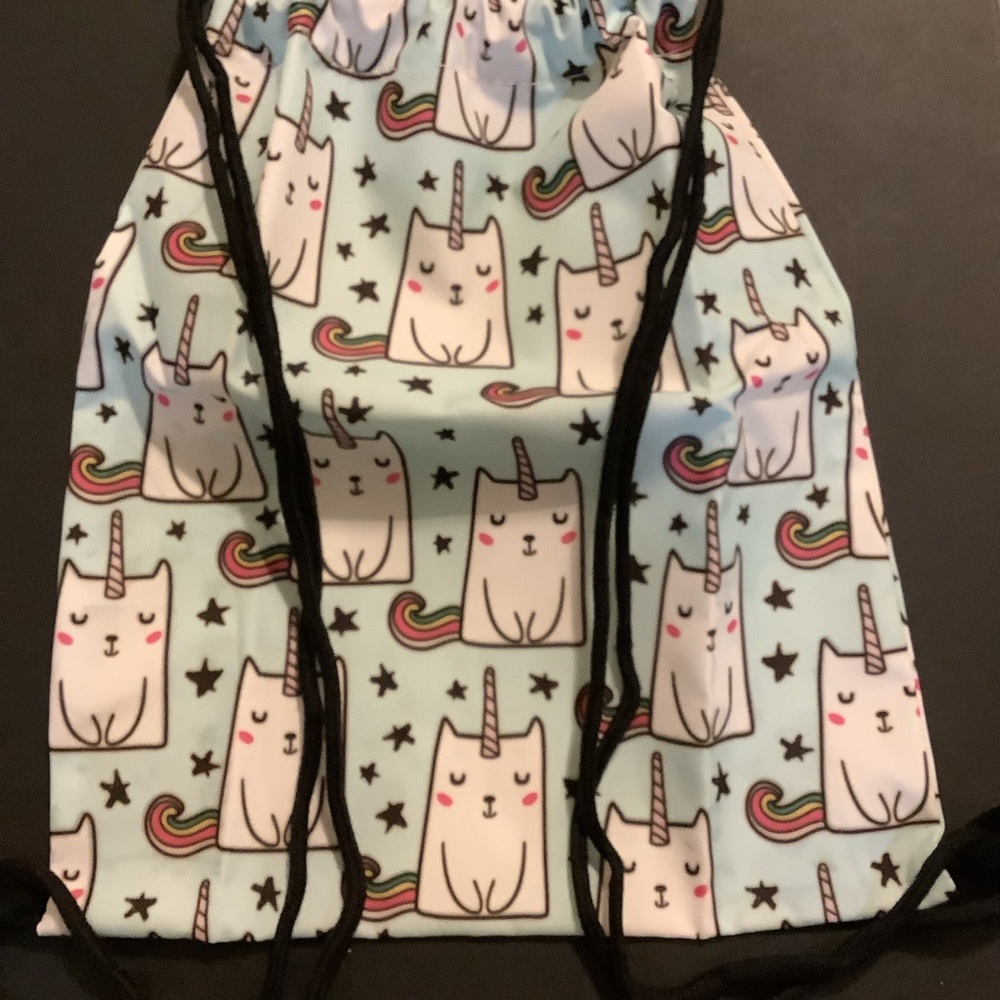 Unicorn Cat Print Drawstring Backpack
